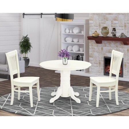 East West Furniture 3 Piece Shelton Dining Room Set - Linen White SHVA3-LWH-W